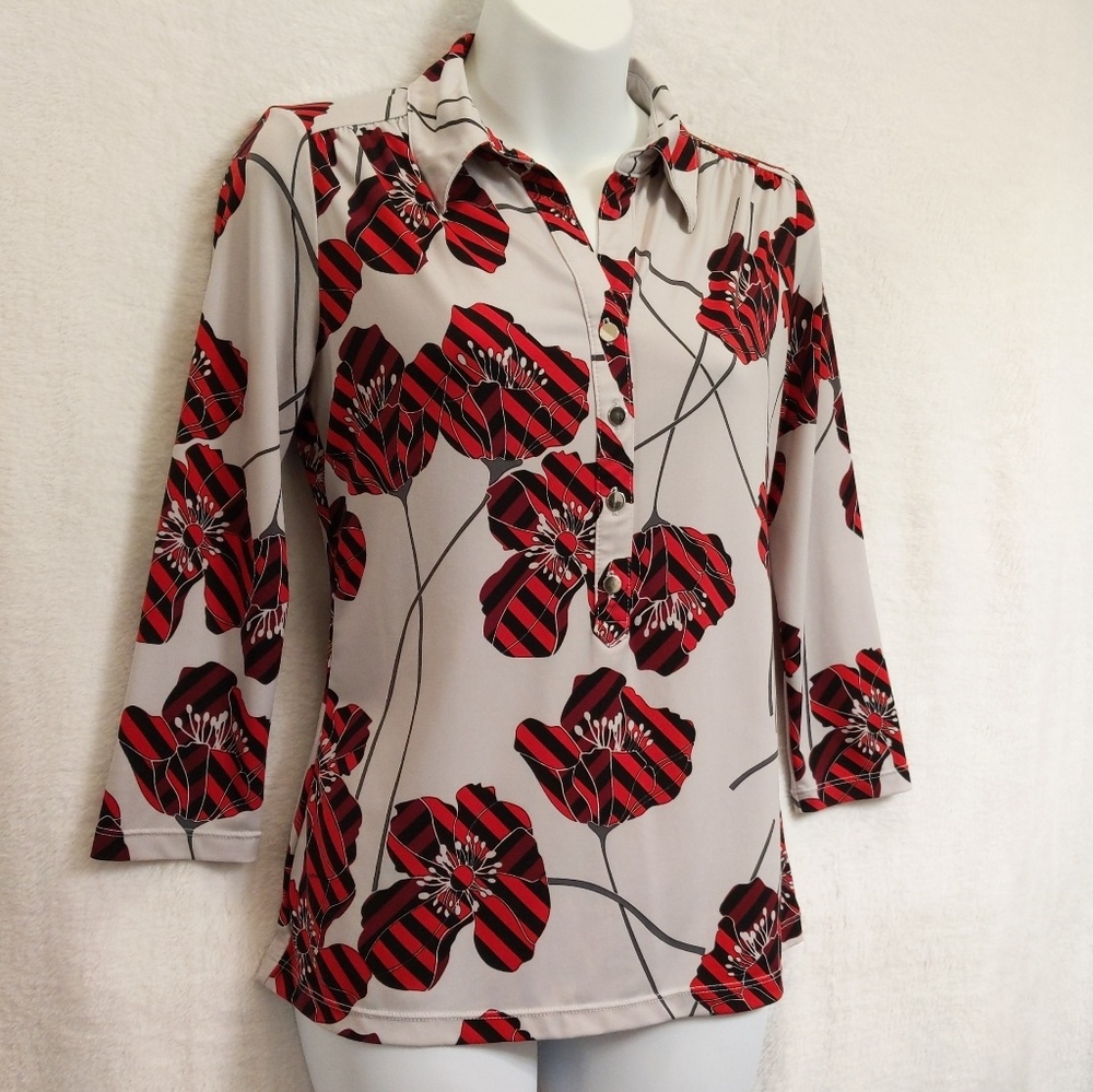 Alfani Partial Button Front Floral Tunic